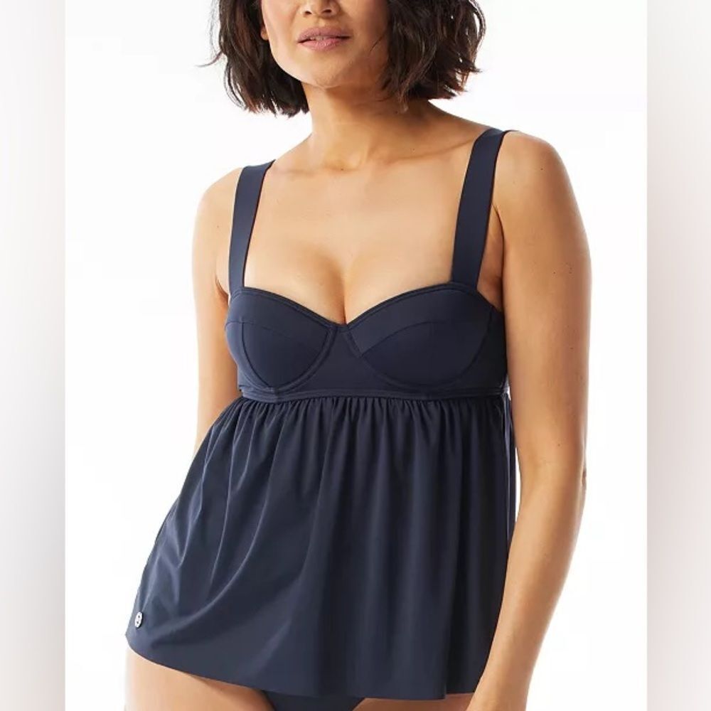 Michael Kors Women's Baby Doll Tankini Top Women's Swimsuit Blue Size L NWT
